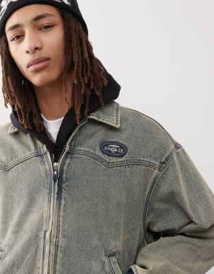 Aape By A Bathing Ape Denim Western Jacket With Back Embroidery In Vintage Wash